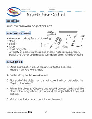 Magnetic Force Grade 1 Lesson & Five Worksheets
