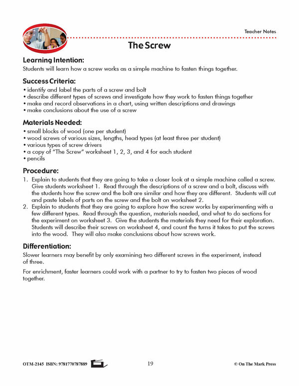 Screw Homework The Screw Lesson Plan Grade 2
