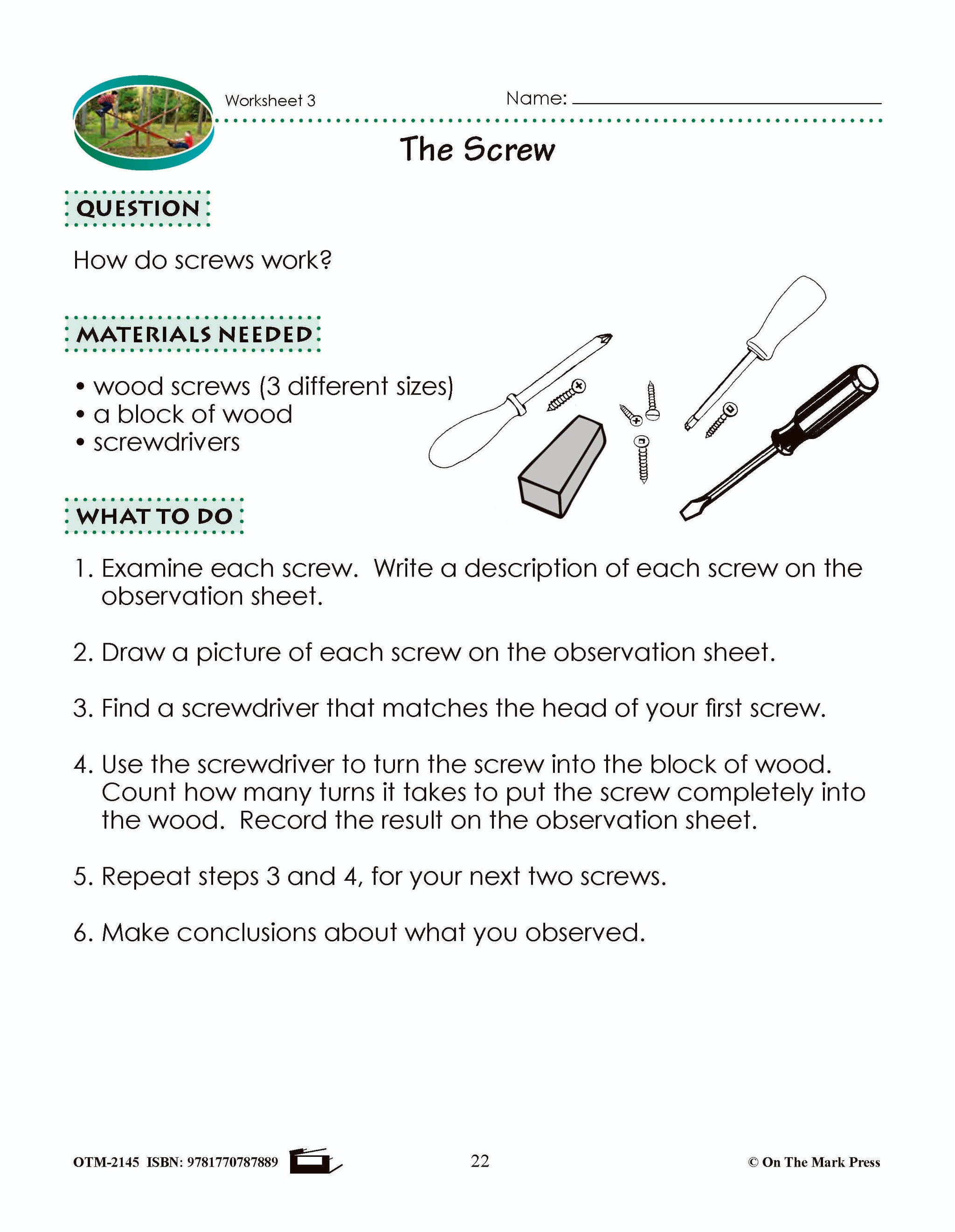 Screw Homework The Screw Lesson Plan Grade 2