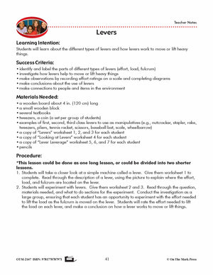 Levers Grade 4 Lesson & Worksheets