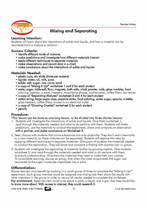 Mixing and Separating Grade 5 Lesson with Experiments