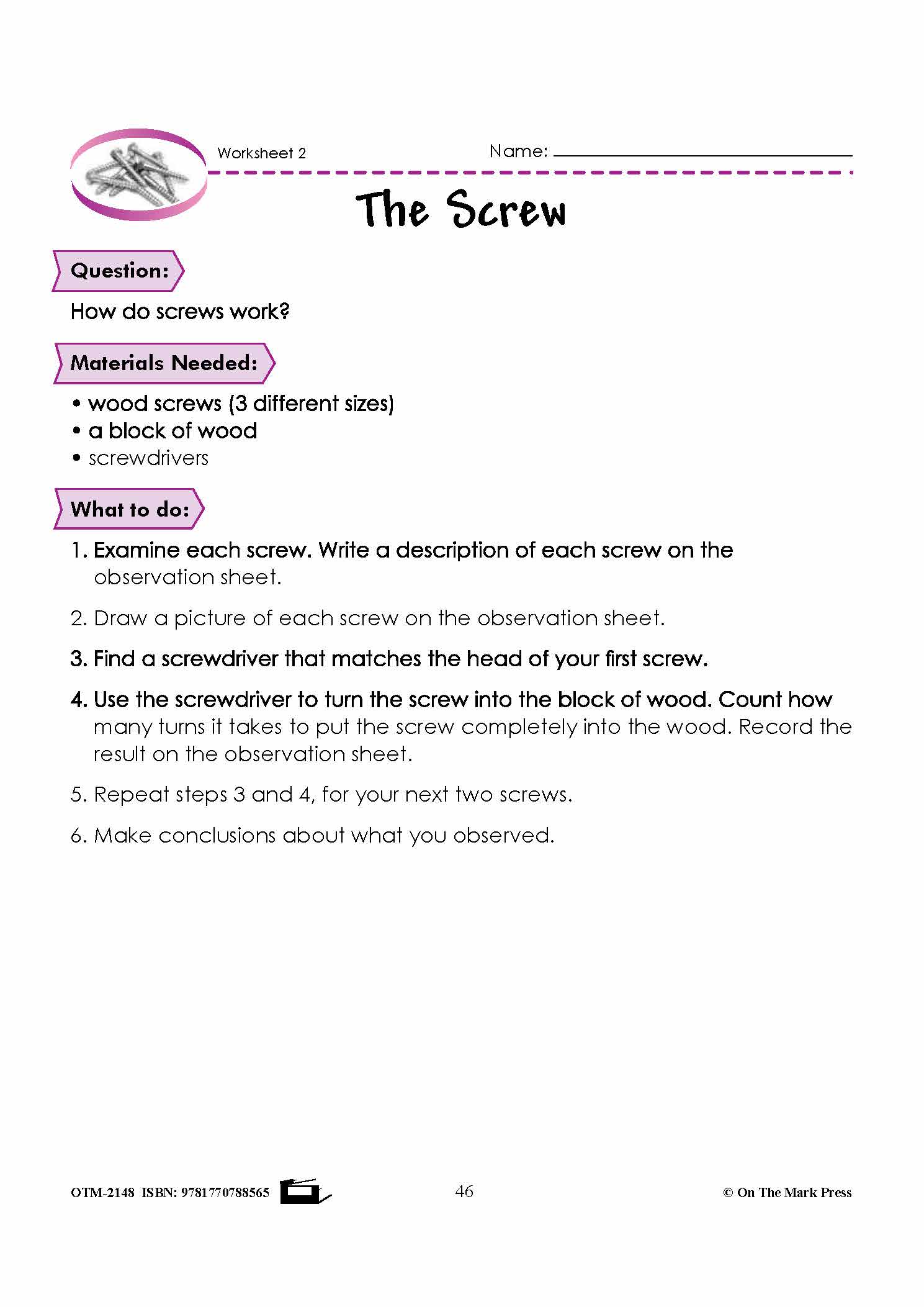 Screw Homework Screw & Lever (Simple Machines - Part Two) Grade 5 Lesson with Experim