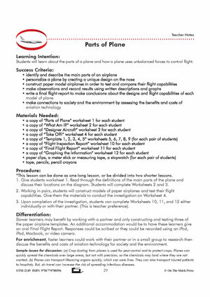 Parts of a Plane Grade 6 Lesson with Experiments