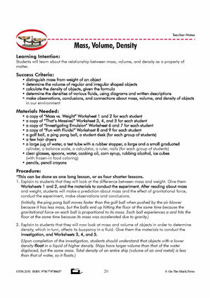 Mass, Volume, Density Grade 8 Lesson with Experiments