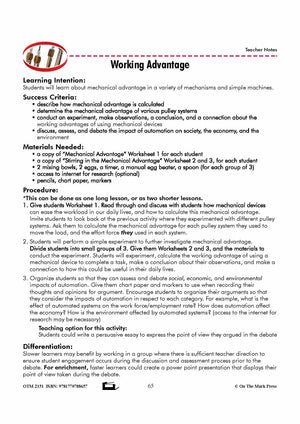 Mechanical Working Advantage Grade 8 Lesson with Experiments