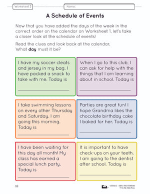 Seven Day Cycle Lesson Plan Grade 1