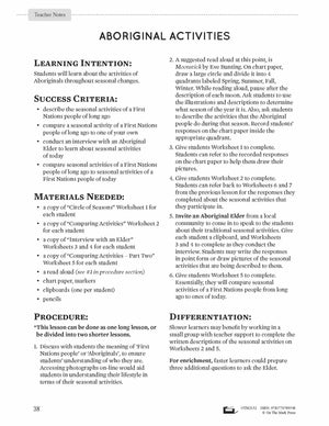 Aboriginal Activities Throughout Seasonal Changes Lesson Plan Grade 1