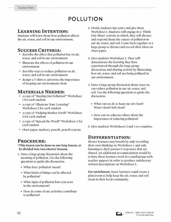 Pollution Lesson Plan Grade 2