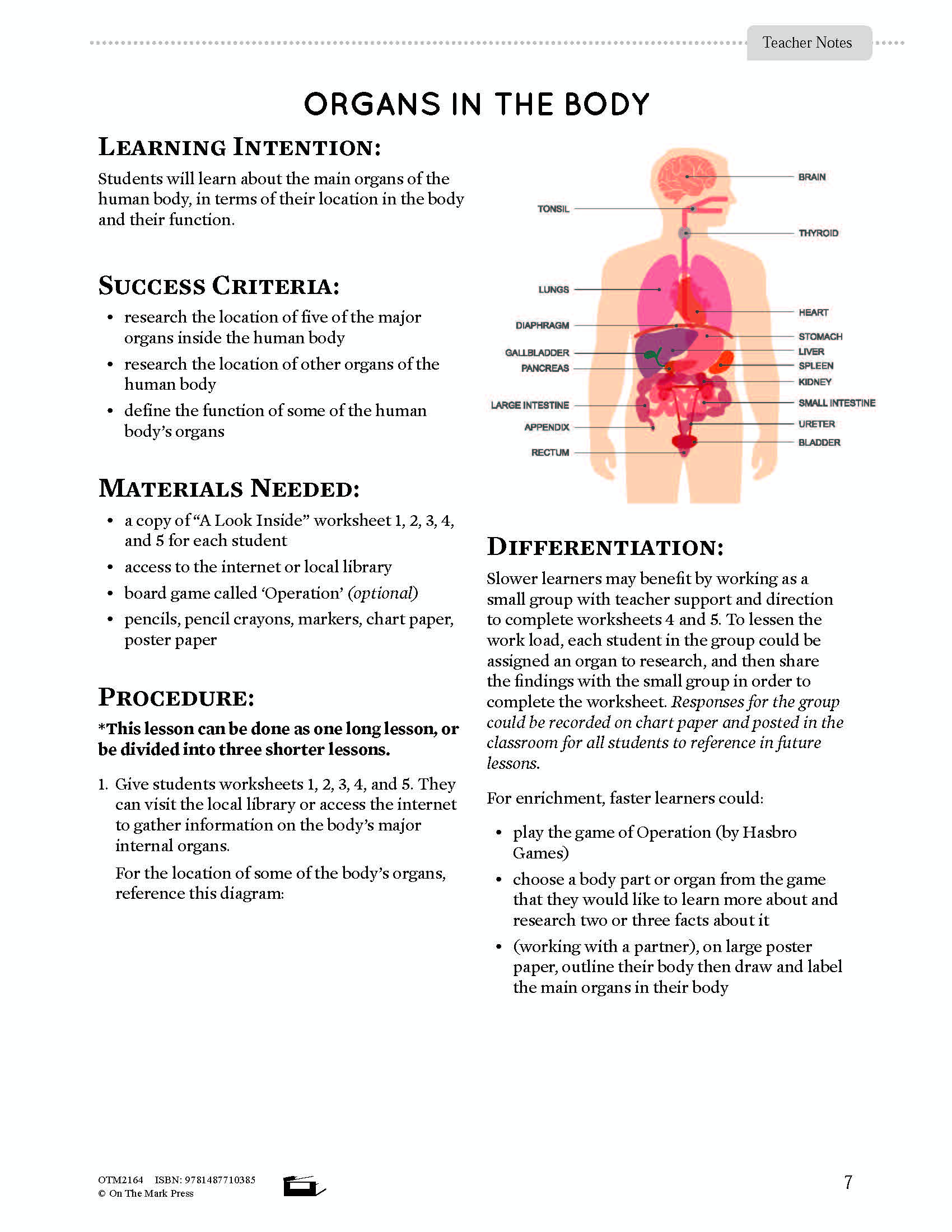 Organ Lessons Anatomy Lesson Plan