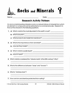 Researching Rocks & Minerals - 14 Activities Grades 4-6