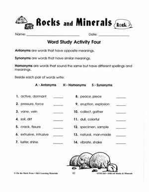 Rocks & Minerals: 7 Word Study Activities Grades 4-6