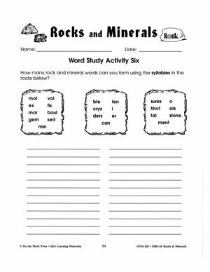 Rocks & Minerals: 7 Word Study Activities Grades 4-6