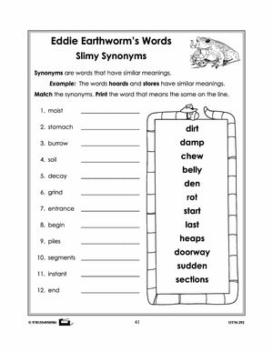 Earthworm Vocabulary Worksheets! Grades 2-3 E-Lesson