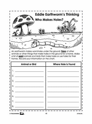 Earthworm Brainstorming Worksheets! Grades 2-3
