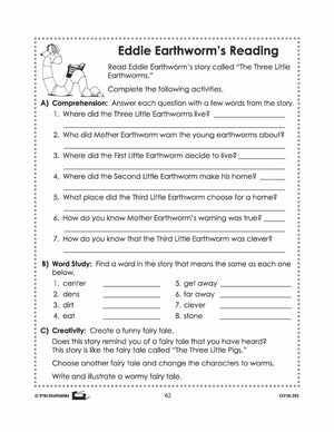 Earthworm Reading Stories & Worksheets! Grades 2-3