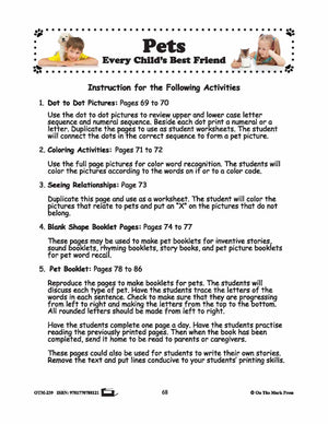 Pets - Five Fun Activities PreK-K :Dot-Dot, Seeing Relationships, Printing