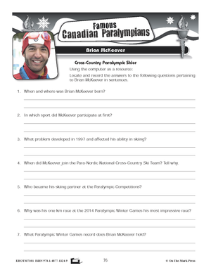 Beijing Paralympic Winter Sports & Athletes: Reading Worksheets Gr. 4-8
