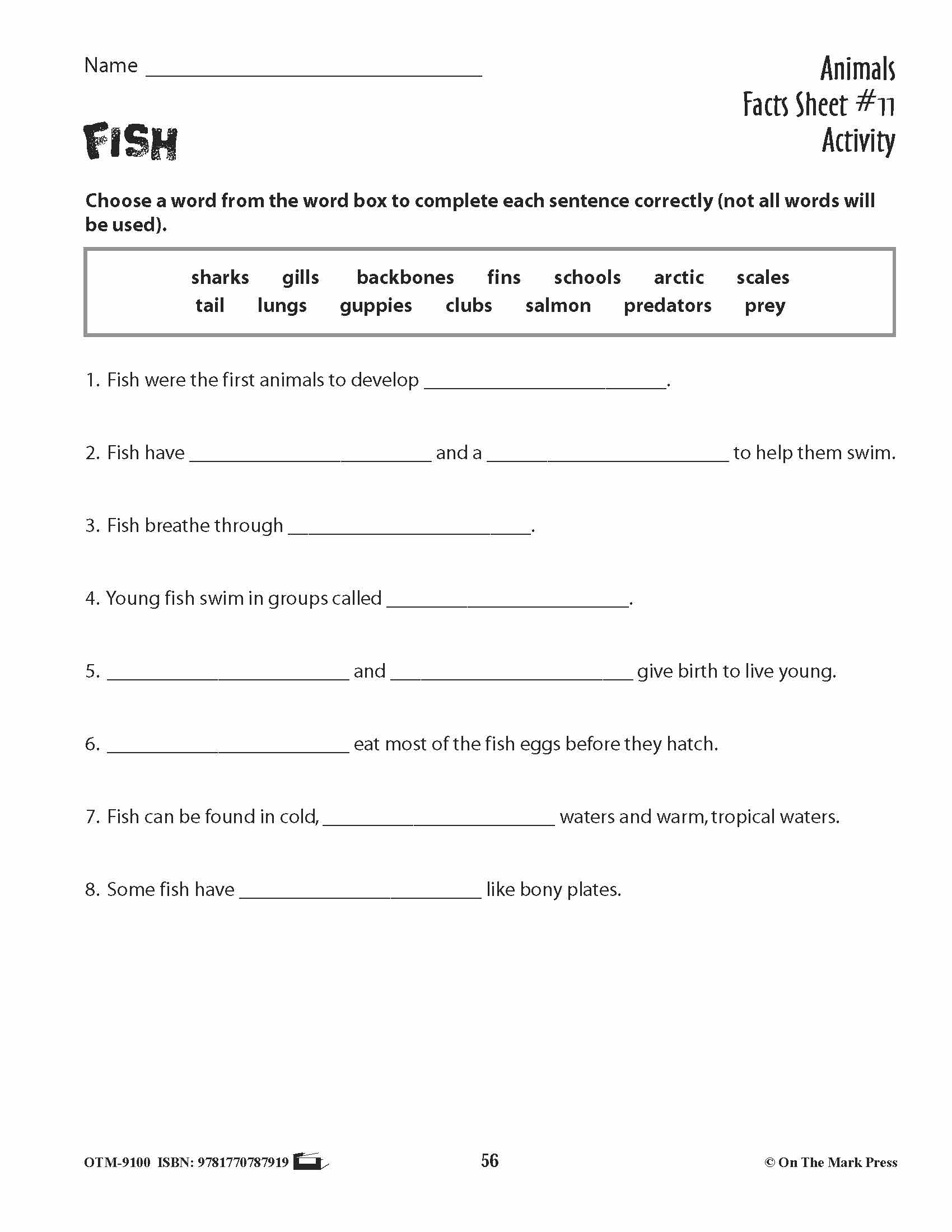 Fast Facts Folder Fish Activities & Fast Fact Reading Folder Grades 3+