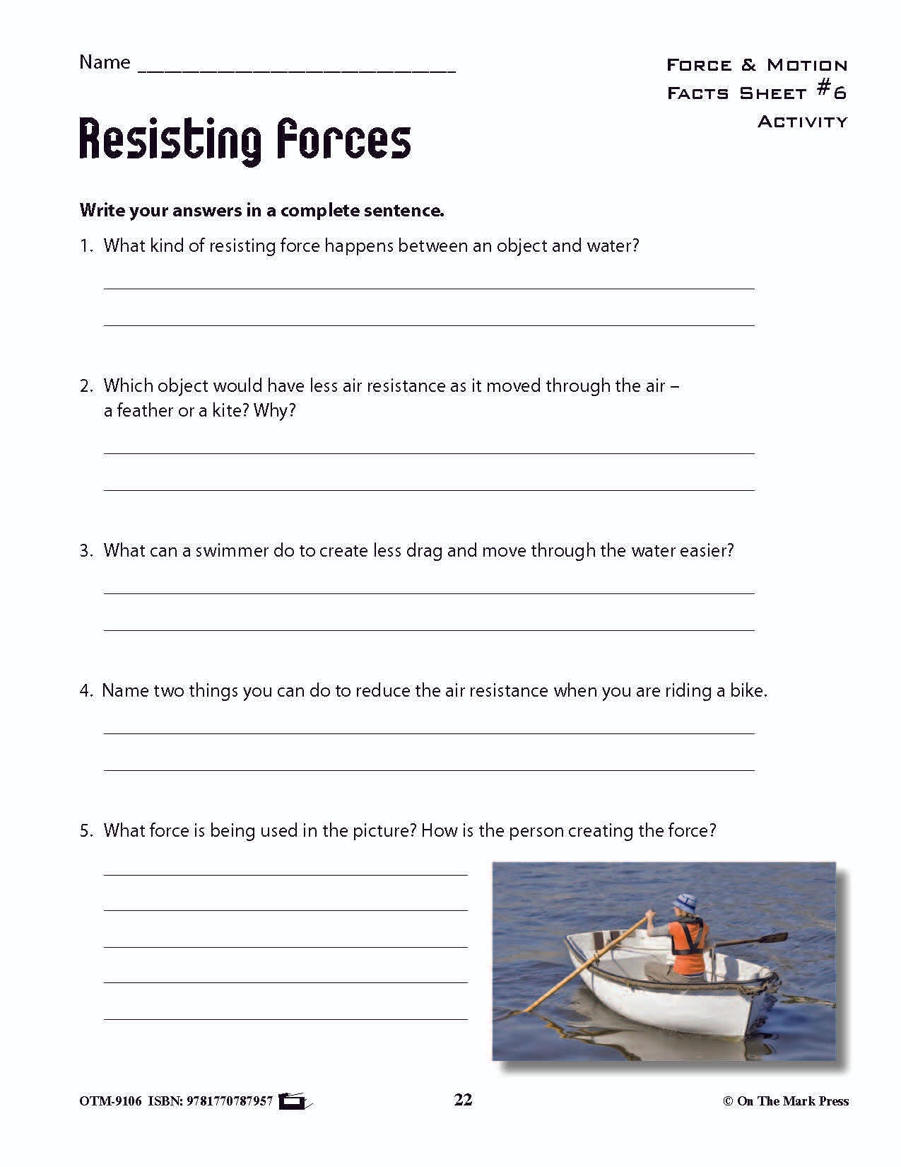 Friction & Resistance Activity Pages & Mini Poster Grades 4+