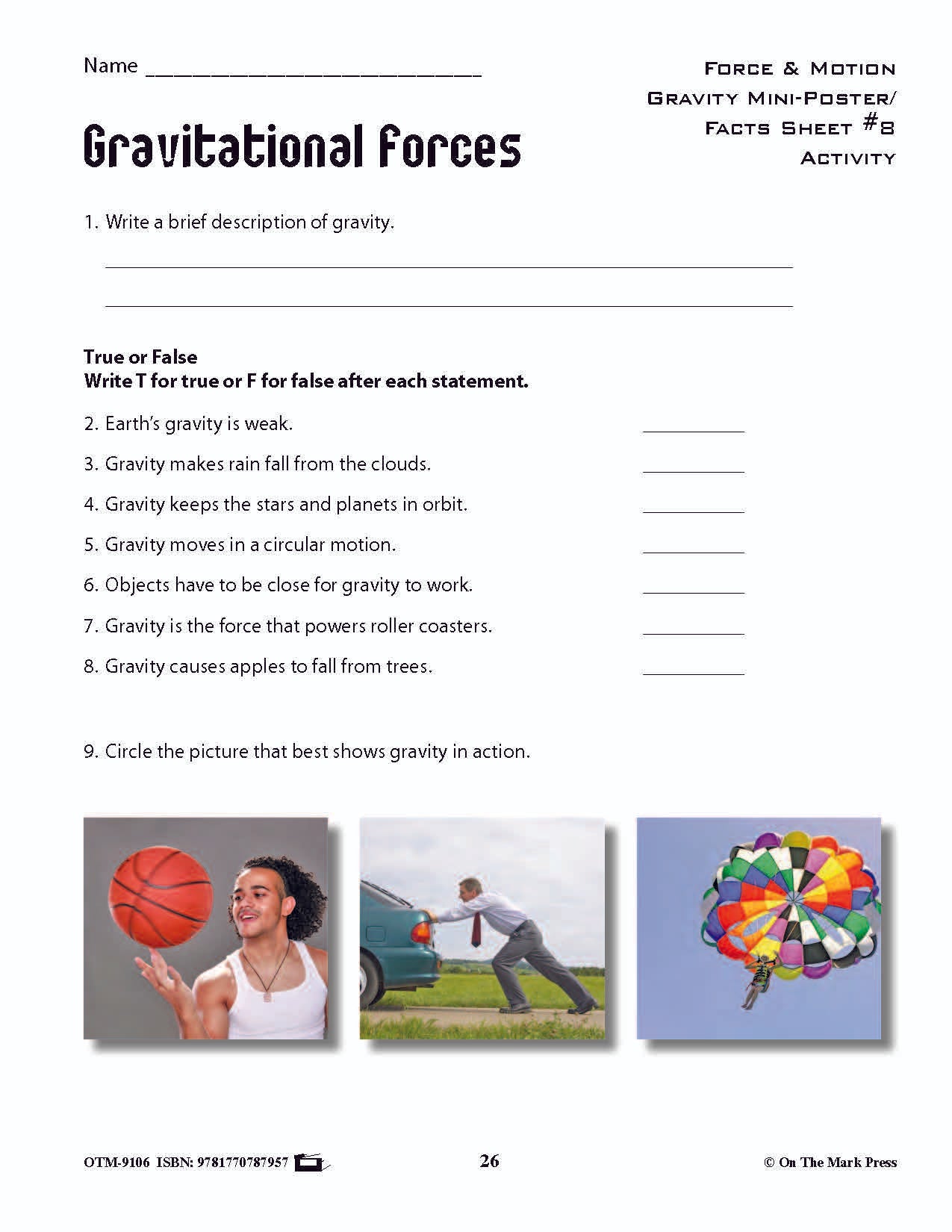 Gravity Activity Pages & Mini Poster Grades 4+