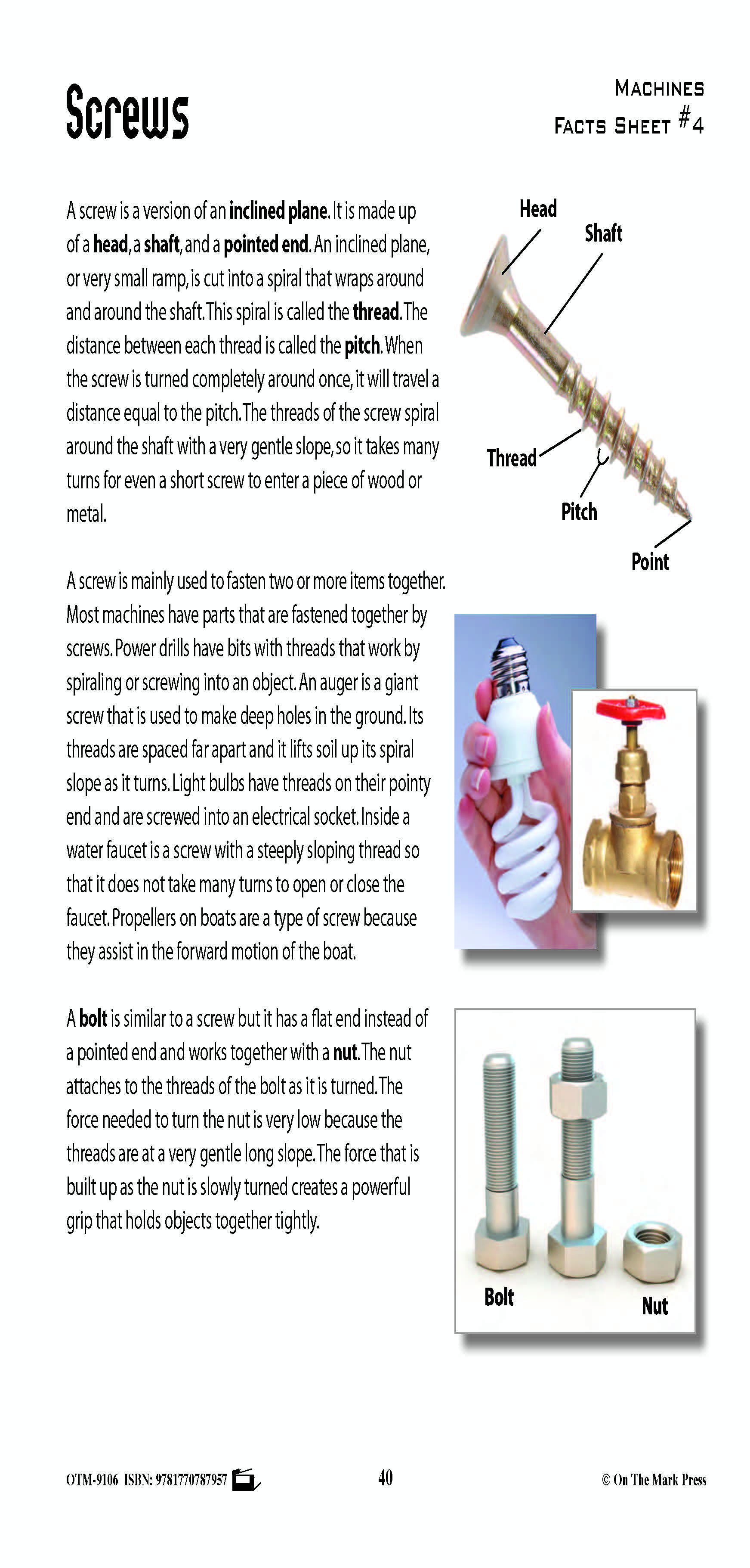 Screws Activity Pages & Mini Poster Grades 4+