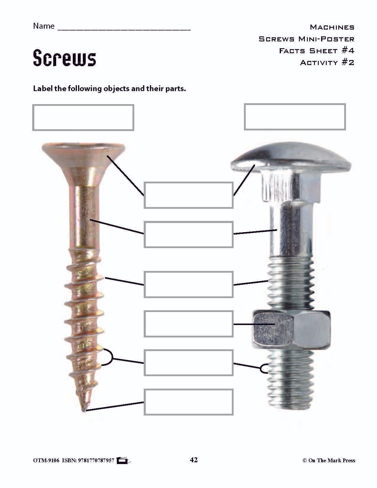 Screws Activity Pages & Mini Poster Grades 4+