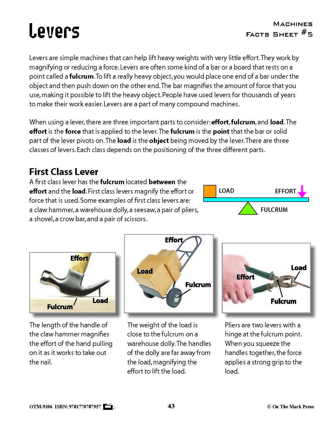 Levers Activity Pages & Mini Poster Grades 4+