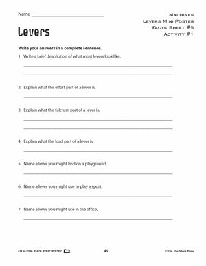 Levers Activity Pages & Mini Poster Grades 4+