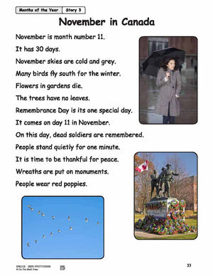 November in Canada Reading Lesson Grades 1-2