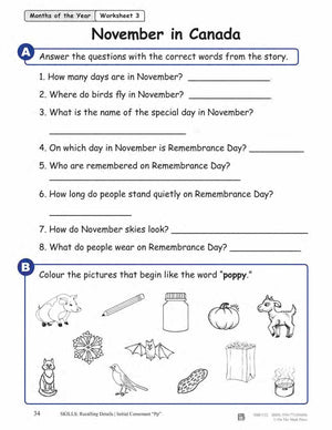 November in Canada Reading Lesson Grades 1-2