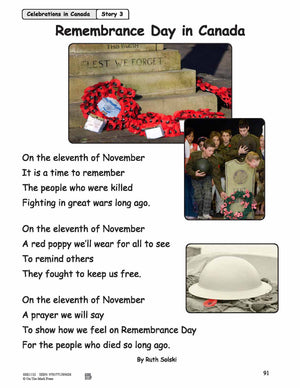 Remembrance Day in Canada Reading Lesson Grades 1-2
