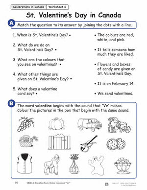 St. Valentine's Day in Canada Reading Lesson Grades 1-2