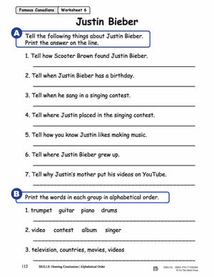 Justin Bieber Reading Lesson Gr. 1-2