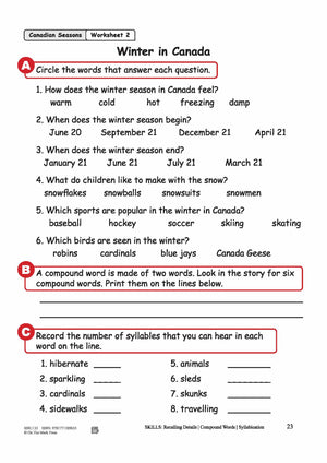 Winter in Canada Reading Lesson Grades 2-3