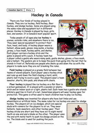 Canadian Sports: Hockey in Canada Reading Lesson Plan Gr 2-3