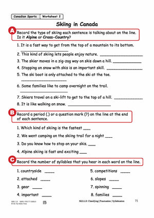 Skiing in Canada Reading Lesson Grades 2-3