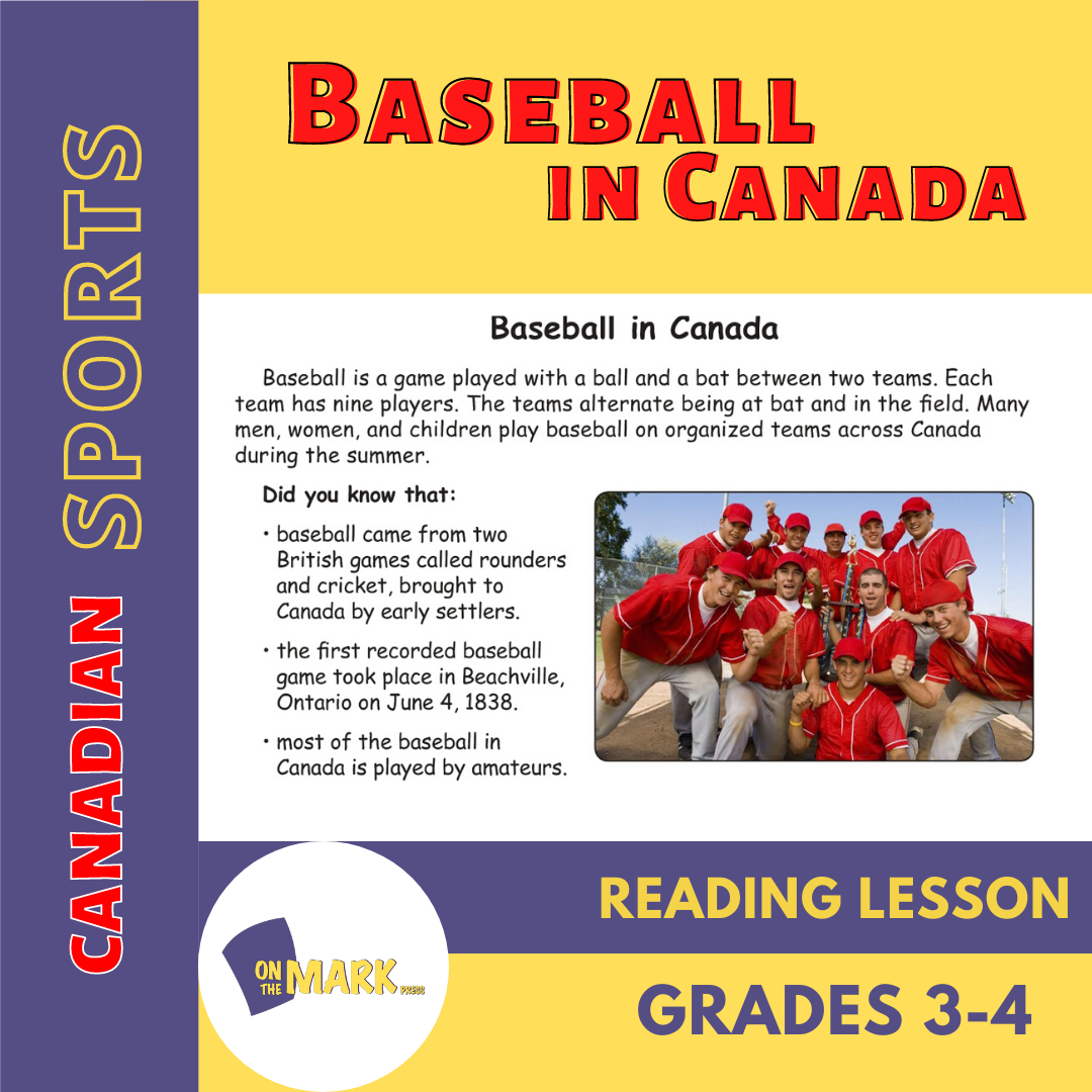Baseball in Canada Reading Lesson Grades 3-4