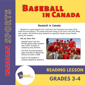 Baseball in Canada Reading Lesson Grades 3-4