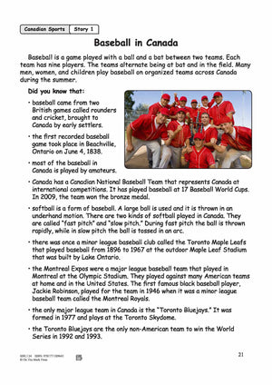 Baseball in Canada Reading Lesson Grades 3-4