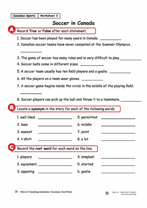 Soccer in Canada Reading Lesson Grades 3-4