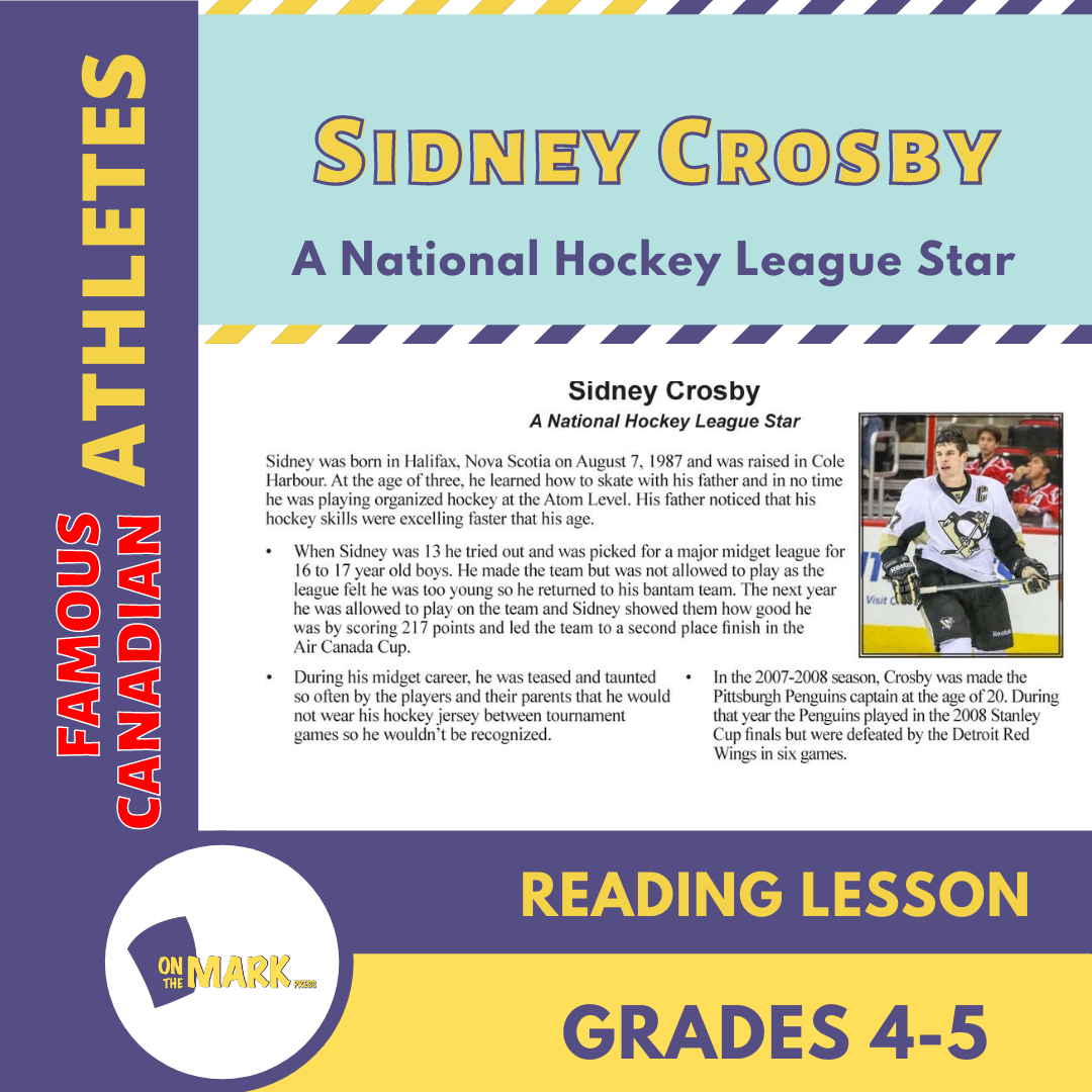 Sidney Crosby: A National Hockey League Star Reading Lesson Grades 4-5