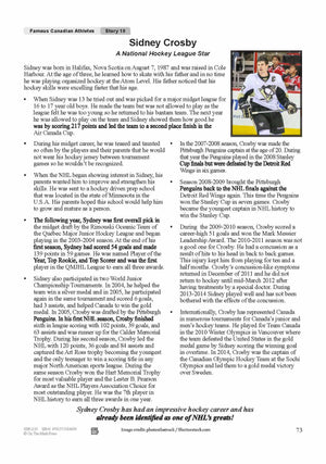 Sidney Crosby: A National Hockey League Star Reading Lesson Grades 4-5