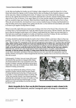 Marie Jacquelin De La Tour (1602-1645) - An Acadian Heroine Reading Lesson Grades 5-6