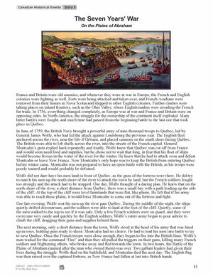 The Seven Year's War - On the Plains of Abraham Reading Lesson Grades 6-7