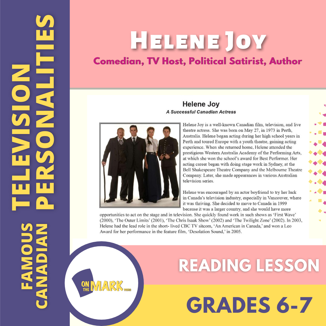 Helene Joy - A Successful Canadian Actress Author Reading Lesson Grades 6-7