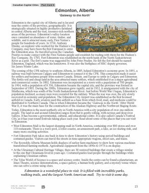 Edmonton, Alberta's Capital City Reading Lesson Grades 7-8