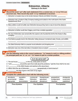 Edmonton, Alberta's Capital City Reading Lesson Grades 7-8