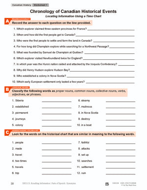 Chronology of Canadian Historical Events from the Beginning of the World to 1829 Reading Lesson Grades 7-8