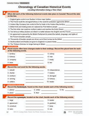 Chronology of Canadian Historical Events from the Beginning of the World to 1829 Reading Lesson Grades 7-8