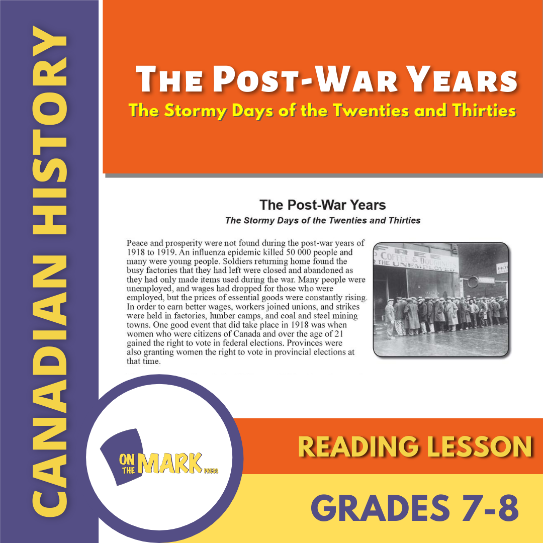 The Post-War Years Reading Lesson Grades 7-8